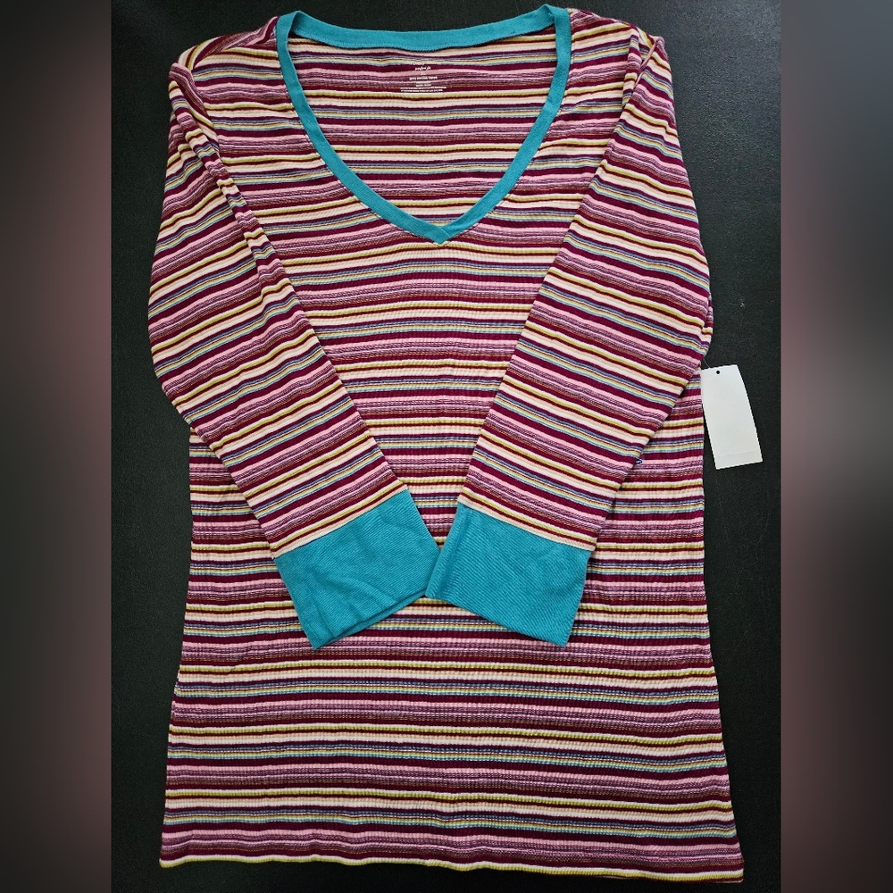NWT - Old Navy Striped Cotton Knit 3/4 Sleeve V Neck Jersey - Size XL